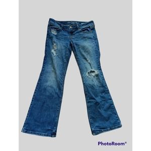 American Eagle Stretch Favorite Boyfriend Med Wash Low Rise distressed Jeans 10